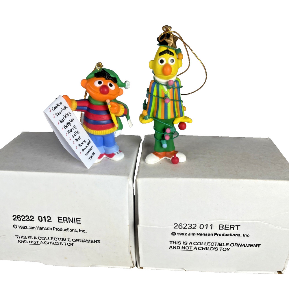 Jim Henson Grolier Sesame Street Vtg 1993 Bert Ernie Christmas Holiday Ornaments